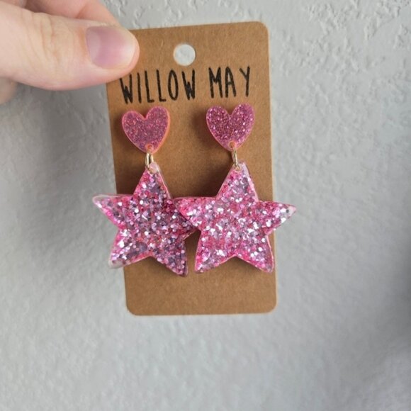 Willow May Pink Star Glitter Earrings - Picture 1 of 1